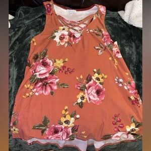 White Birch Floral Tank Top - Orange and Pink